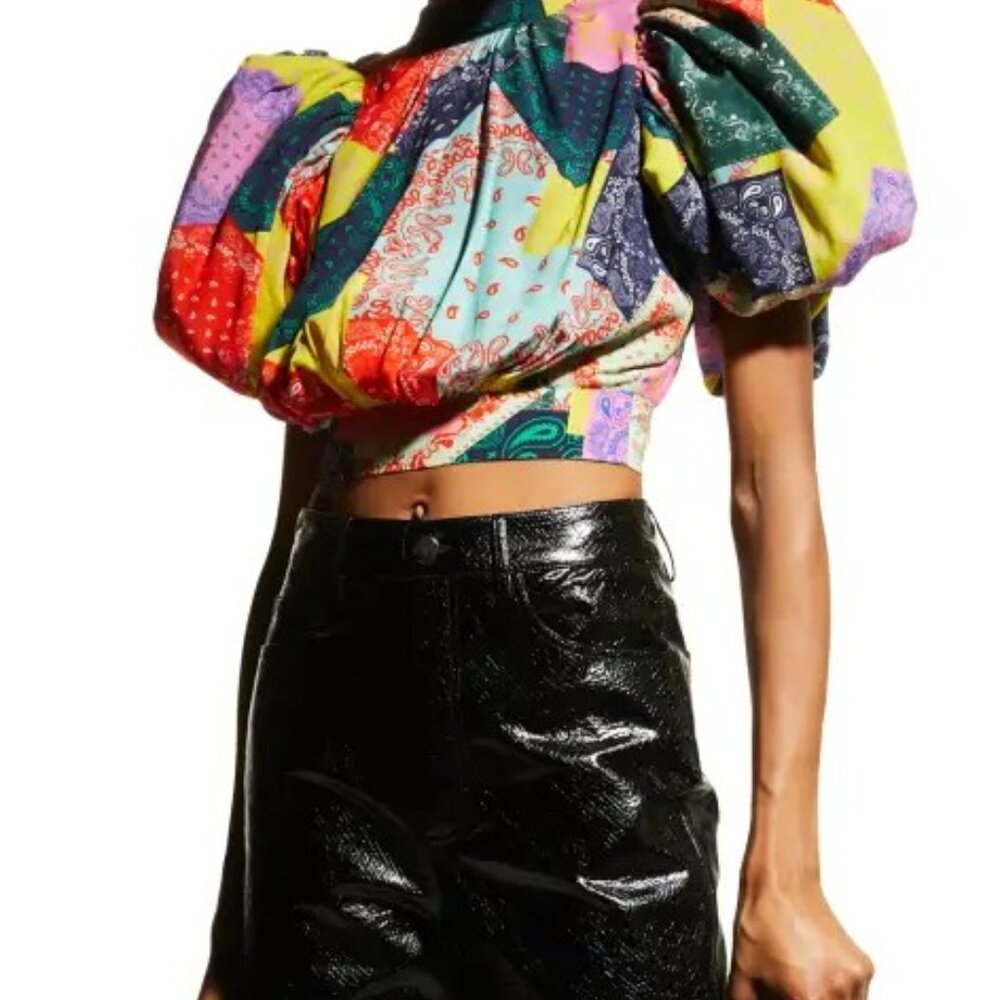 Rotate Birger Christensen  Dawn puff-sleeve bandana top Size US 2